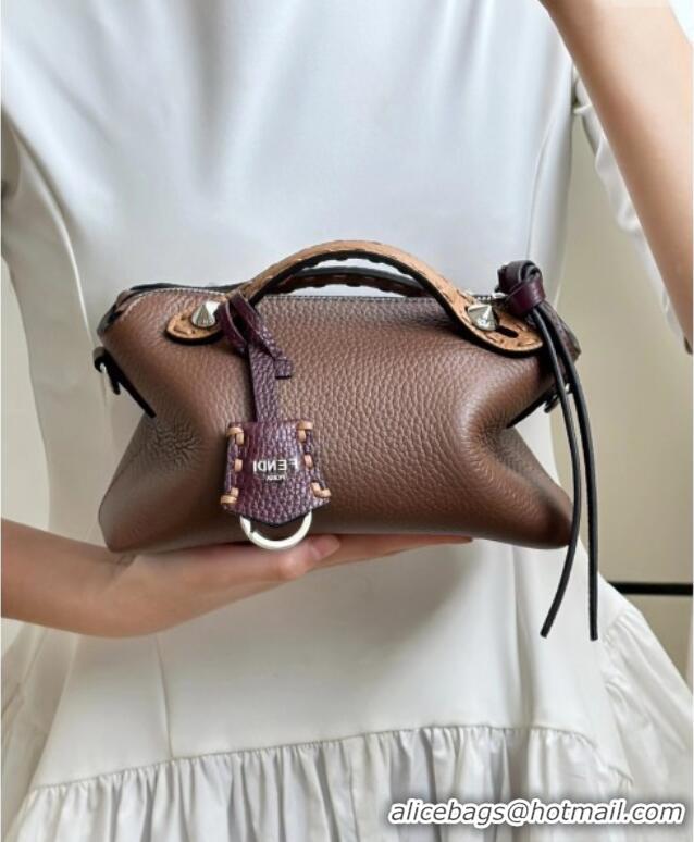 Shop Discount Fendi By The Way Selleria Mini Bag in Grianed Calfskin with Topstitches 8668S Dark Brown 2025