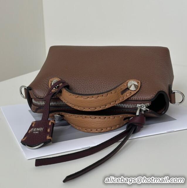 Shop Discount Fendi By The Way Selleria Mini Bag in Grianed Calfskin with Topstitches 8668S Dark Brown 2025