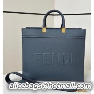 Luxury Discount Fendi Sunshine Medium Tote Bag in Grained Leather 8636 Blue 2025