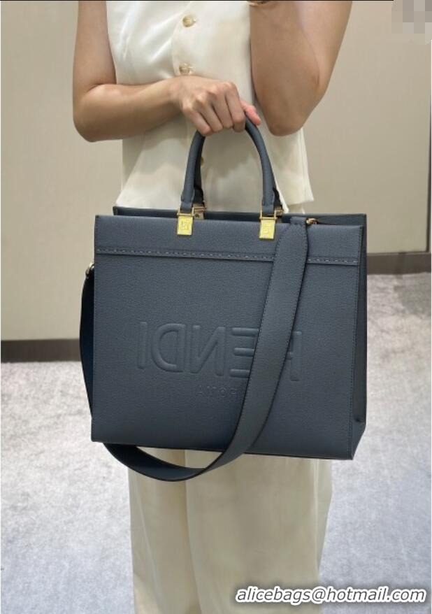 Luxury Discount Fendi Sunshine Medium Tote Bag in Grained Leather 8636 Blue 2025