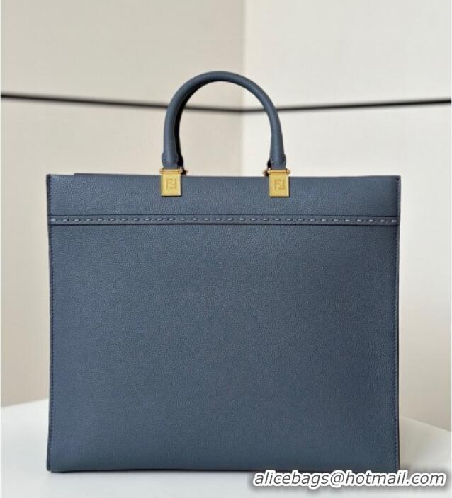 Luxury Discount Fendi Sunshine Medium Tote Bag in Grained Leather 8636 Blue 2025