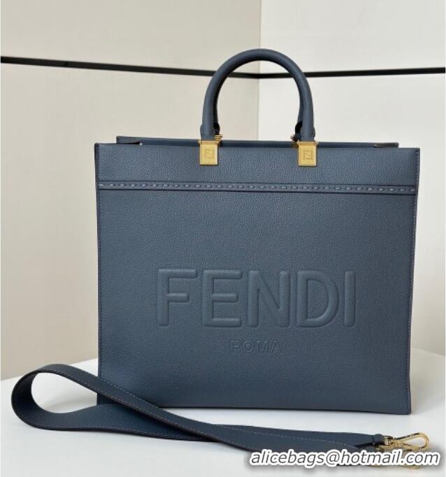 Luxury Discount Fendi Sunshine Medium Tote Bag in Grained Leather 8636 Blue 2025