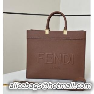 Top Grade Fendi Sunshine Medium Tote Bag in Grained Leather 8636 Brown 2025
