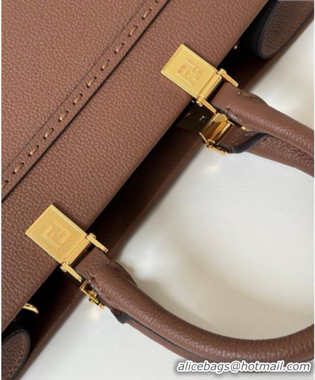 Top Grade Fendi Sunshine Medium Tote Bag in Grained Leather 8636 Brown 2025