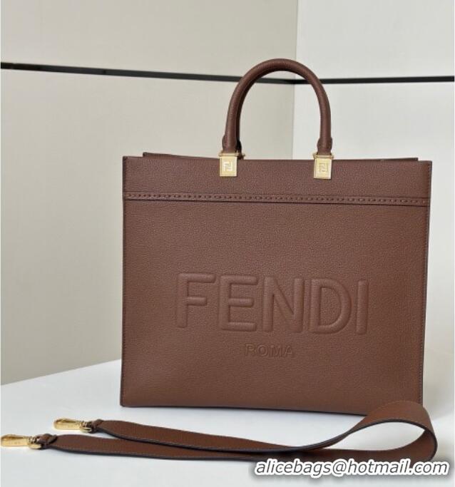 Top Grade Fendi Sunshine Medium Tote Bag in Grained Leather 8636 Brown 2025