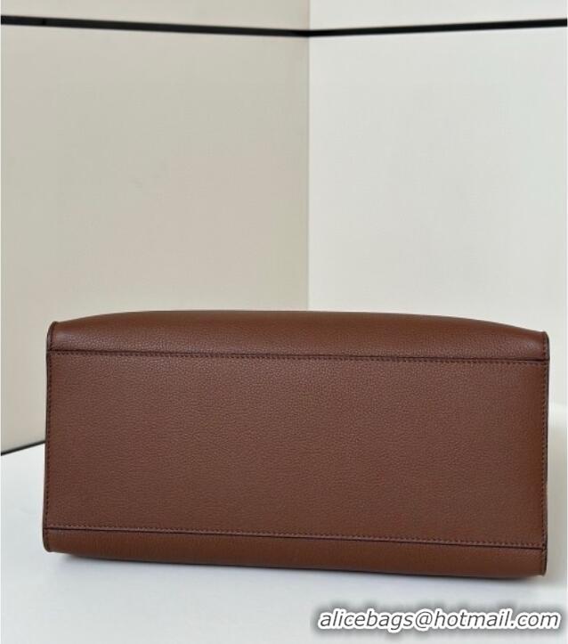 Top Grade Fendi Sunshine Medium Tote Bag in Grained Leather 8636 Brown 2025