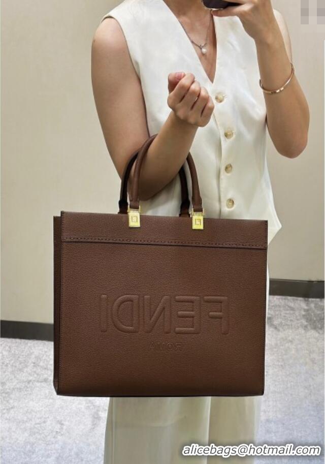 Top Grade Fendi Sunshine Medium Tote Bag in Grained Leather 8636 Brown 2025