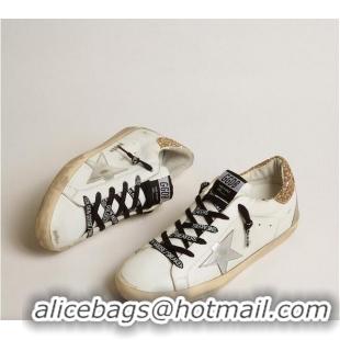 Best Quality Golden Goose Womens Leather Super-Star With Glittery Heel Tab G84123 White