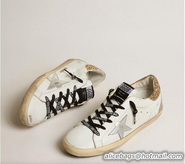 Best Quality Golden Goose Womens Leather Super-Star With Glittery Heel Tab G84123 White