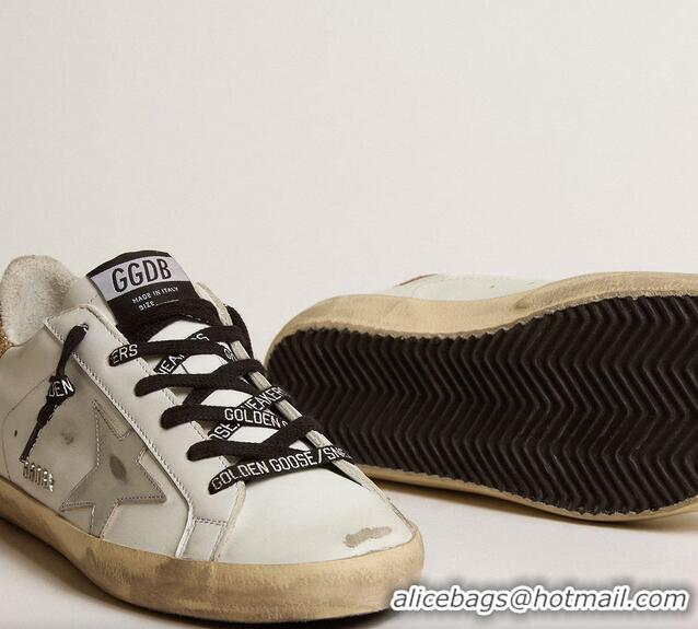Best Quality Golden Goose Womens Leather Super-Star With Glittery Heel Tab G84123 White