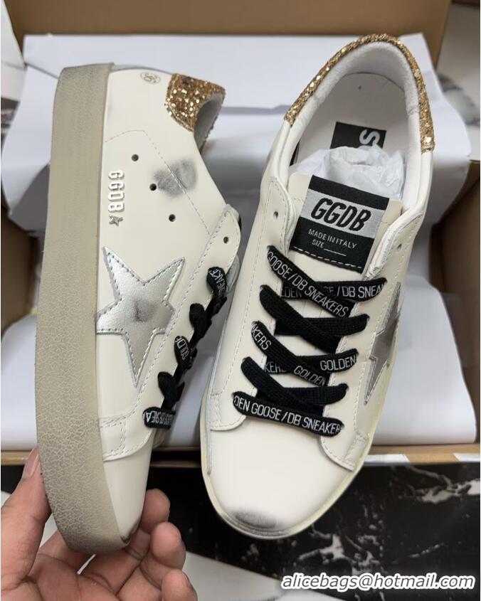 Best Quality Golden Goose Womens Leather Super-Star With Glittery Heel Tab G84123 White