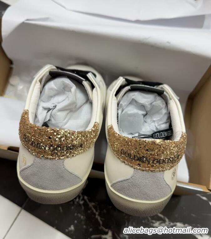 Best Quality Golden Goose Womens Leather Super-Star With Glittery Heel Tab G84123 White