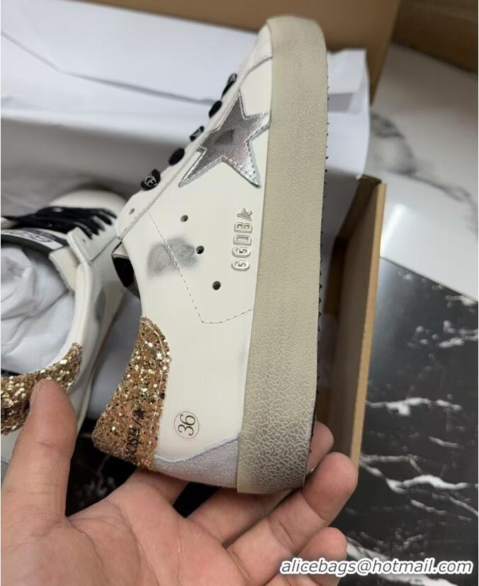 Best Quality Golden Goose Womens Leather Super-Star With Glittery Heel Tab G84123 White