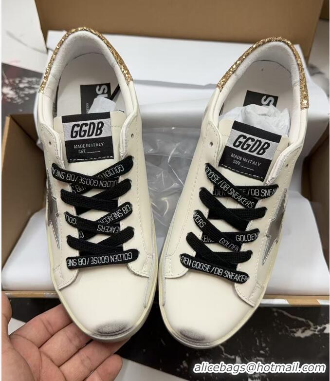 Best Quality Golden Goose Womens Leather Super-Star With Glittery Heel Tab G84123 White