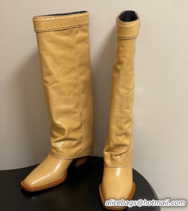 Unique Style Fendi Show Heel High Boots 7cm in Crinkled Leather Yellow 0822120