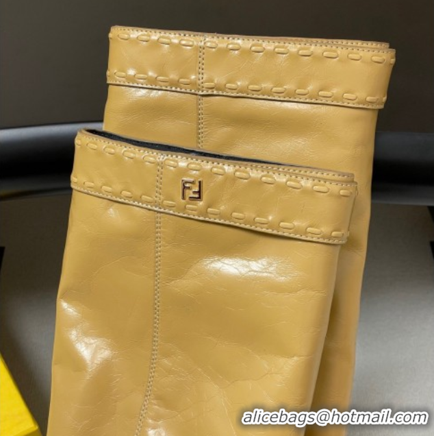 Unique Style Fendi Show Heel High Boots 7cm in Crinkled Leather Yellow 0822120