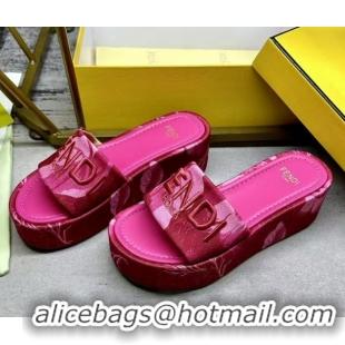 Popular Style Fendi Sunshine Platform Slides Sandal 6cm in Printed Canvas Dark Pink 0822121
