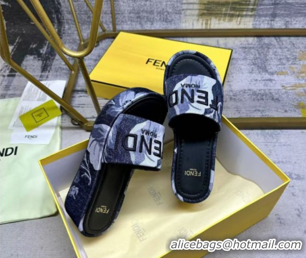 Good Quality Fendi Sunshine Platform Slides Sandal 6cm in Printed Canvas Black 0822122
