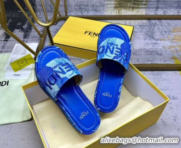 Low Price Fendi Sunshine Platform Slides Sandal 6cm in Printed Canvas Sky Blue 0822124