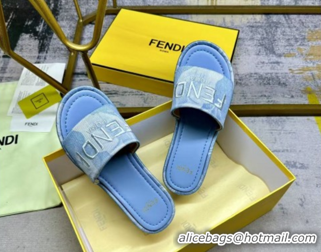 Good Looking Fendi Sunshine Platform Slides Sandal 6cm in Printed Canvas Light Blue 0822125