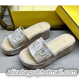Top Grade Fendi Sunshine Platform Slides Sandal 6cm in Printed Canvas Beige 0822126