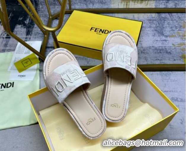 Top Grade Fendi Sunshine Platform Slides Sandal 6cm in Printed Canvas Beige 0822126