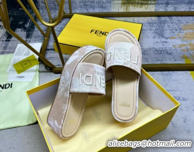 Top Grade Fendi Sunshine Platform Slides Sandal 6cm in Printed Canvas Beige 0822126