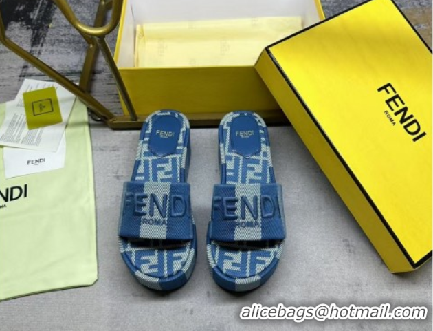 Best Product Fendi Sunshine Platform Slides Sandal 6cm in Striped Denim-effect Jacquard Blue 0822127