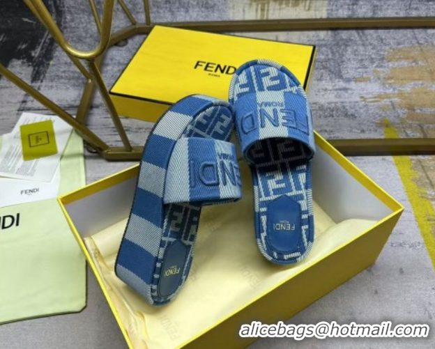 Best Product Fendi Sunshine Platform Slides Sandal 6cm in Striped Denim-effect Jacquard Blue 0822127
