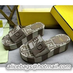 Shop Duplicate Fendi Sunshine Platform Slides Sandal 6cm in Striped Denim-effect Jacquard Grey 0822128