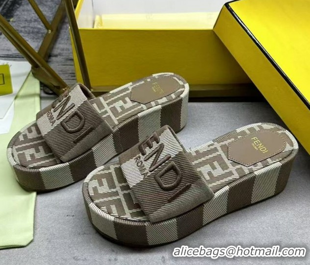 Shop Duplicate Fendi Sunshine Platform Slides Sandal 6cm in Striped Denim-effect Jacquard Grey 0822128