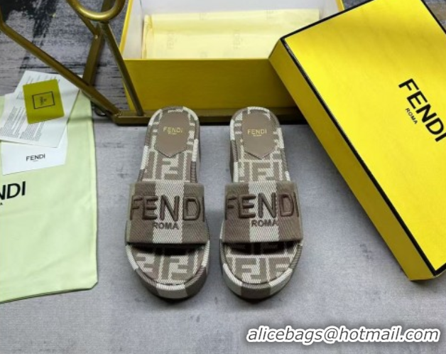 Shop Duplicate Fendi Sunshine Platform Slides Sandal 6cm in Striped Denim-effect Jacquard Grey 0822128
