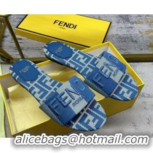 Most Popular Fendi Sunshine Flat Slides Sandal in Striped Denim-effect Jacquard Blue 0822129