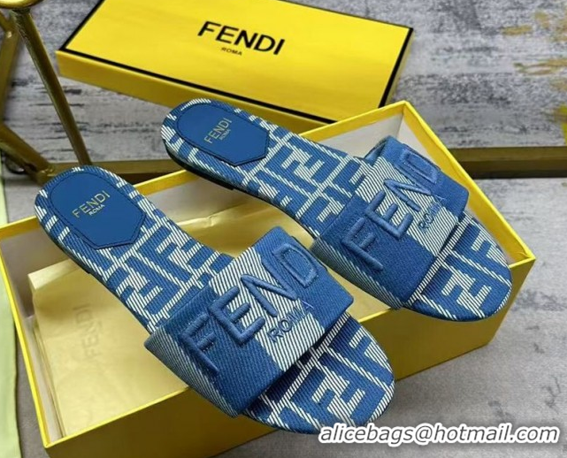 Most Popular Fendi Sunshine Flat Slides Sandal in Striped Denim-effect Jacquard Blue 0822129