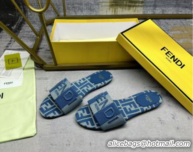 Most Popular Fendi Sunshine Flat Slides Sandal in Striped Denim-effect Jacquard Blue 0822129