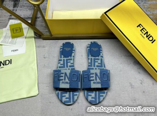 Most Popular Fendi Sunshine Flat Slides Sandal in Striped Denim-effect Jacquard Blue 0822129