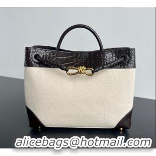 Promotional Bottega Veneta Medium Andiamo Top Handle Bag in Crocodile Embossed Leather and Canvas 743572 Fondant Brown 2