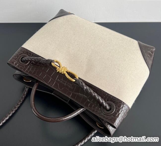 Promotional Bottega Veneta Medium Andiamo Top Handle Bag in Crocodile Embossed Leather and Canvas 743572 Fondant Brown 2