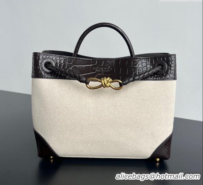 Promotional Bottega Veneta Medium Andiamo Top Handle Bag in Crocodile Embossed Leather and Canvas 743572 Fondant Brown 2