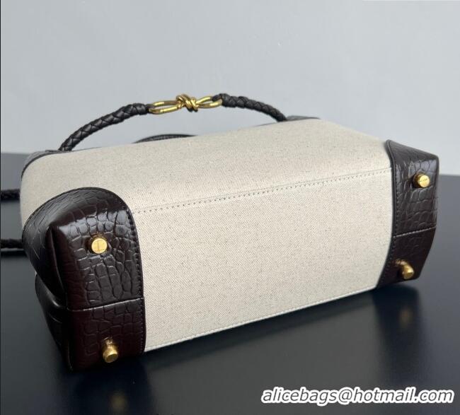 Promotional Bottega Veneta Medium Andiamo Top Handle Bag in Crocodile Embossed Leather and Canvas 743572 Fondant Brown 2