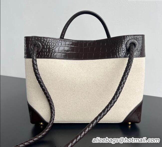 Promotional Bottega Veneta Medium Andiamo Top Handle Bag in Crocodile Embossed Leather and Canvas 743572 Fondant Brown 2