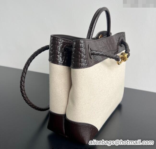 Promotional Bottega Veneta Medium Andiamo Top Handle Bag in Crocodile Embossed Leather and Canvas 743572 Fondant Brown 2