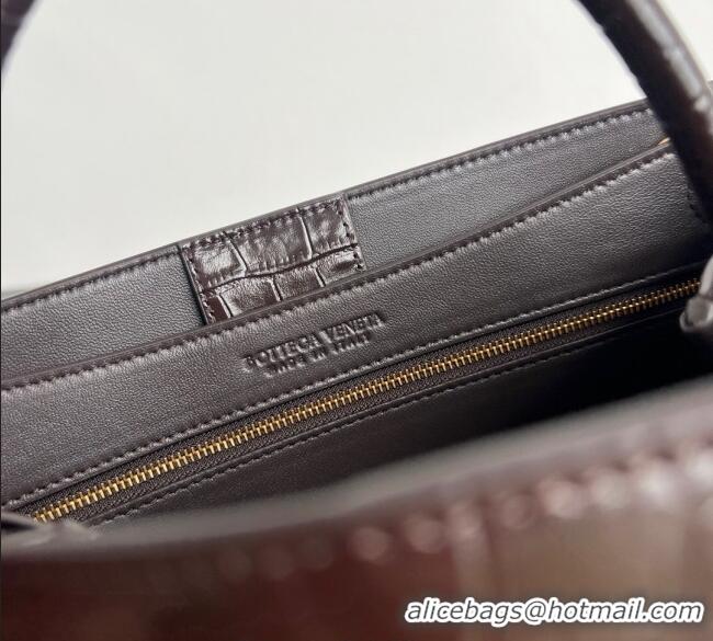 Promotional Bottega Veneta Medium Andiamo Top Handle Bag in Crocodile Embossed Leather and Canvas 743572 Fondant Brown 2