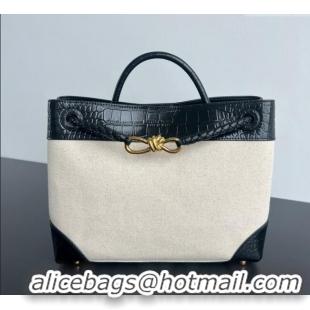 Top Quality Bottega Veneta Medium Andiamo Top Handle Bag in Crocodile Embossed Leather and Canvas 743572 Black 2025