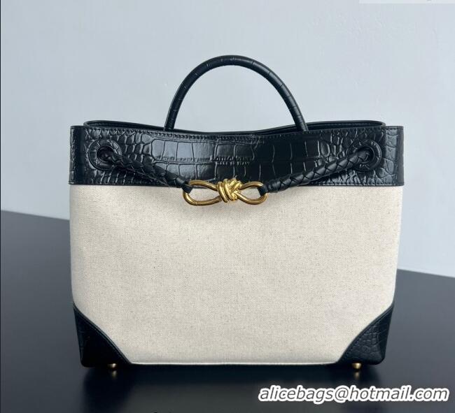 Top Quality Bottega Veneta Medium Andiamo Top Handle Bag in Crocodile Embossed Leather and Canvas 743572 Black 2025