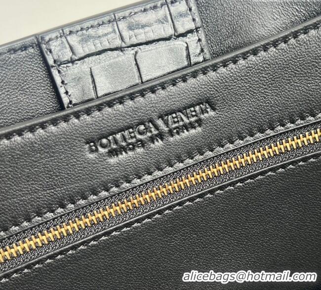 Top Quality Bottega Veneta Medium Andiamo Top Handle Bag in Crocodile Embossed Leather and Canvas 743572 Black 2025