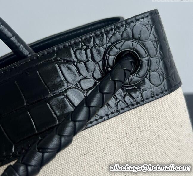 Top Quality Bottega Veneta Medium Andiamo Top Handle Bag in Crocodile Embossed Leather and Canvas 743572 Black 2025