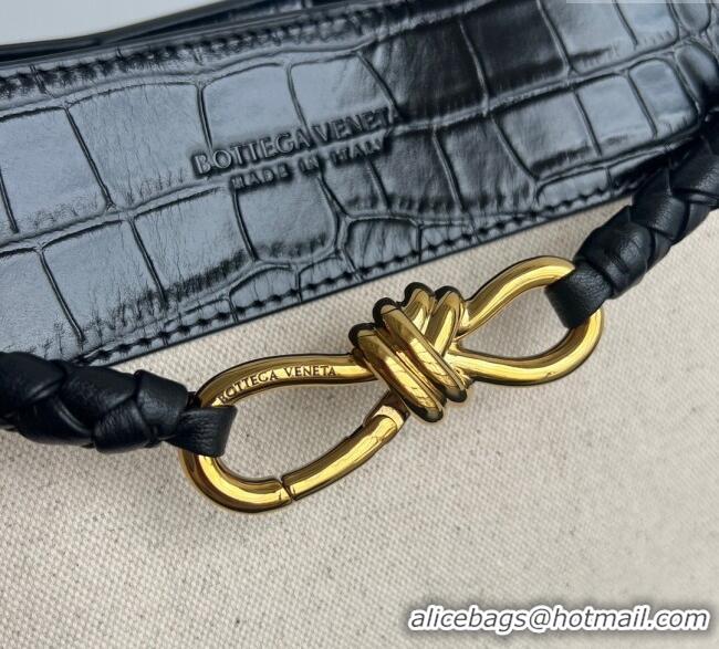 Top Quality Bottega Veneta Medium Andiamo Top Handle Bag in Crocodile Embossed Leather and Canvas 743572 Black 2025