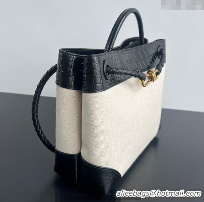 Top Quality Bottega Veneta Medium Andiamo Top Handle Bag in Crocodile Embossed Leather and Canvas 743572 Black 2025