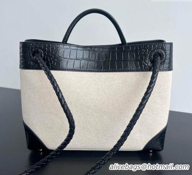 Top Quality Bottega Veneta Medium Andiamo Top Handle Bag in Crocodile Embossed Leather and Canvas 743572 Black 2025